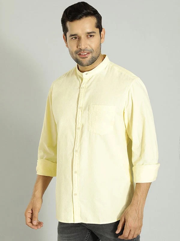 Indian Terrain Men's Slim Fit Full Sleeve Solid Yellow Shirt